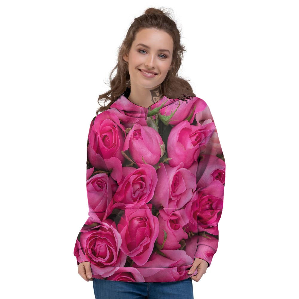 Rose Hot Pink Print Women's Hoodie-grizzshop