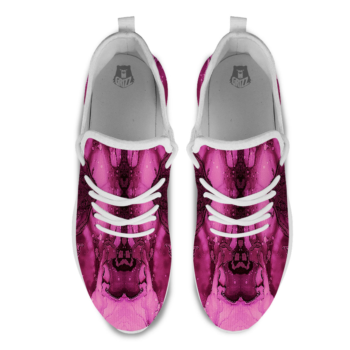 Rose Kaleidoscope Pink Print White Athletic Shoes-grizzshop