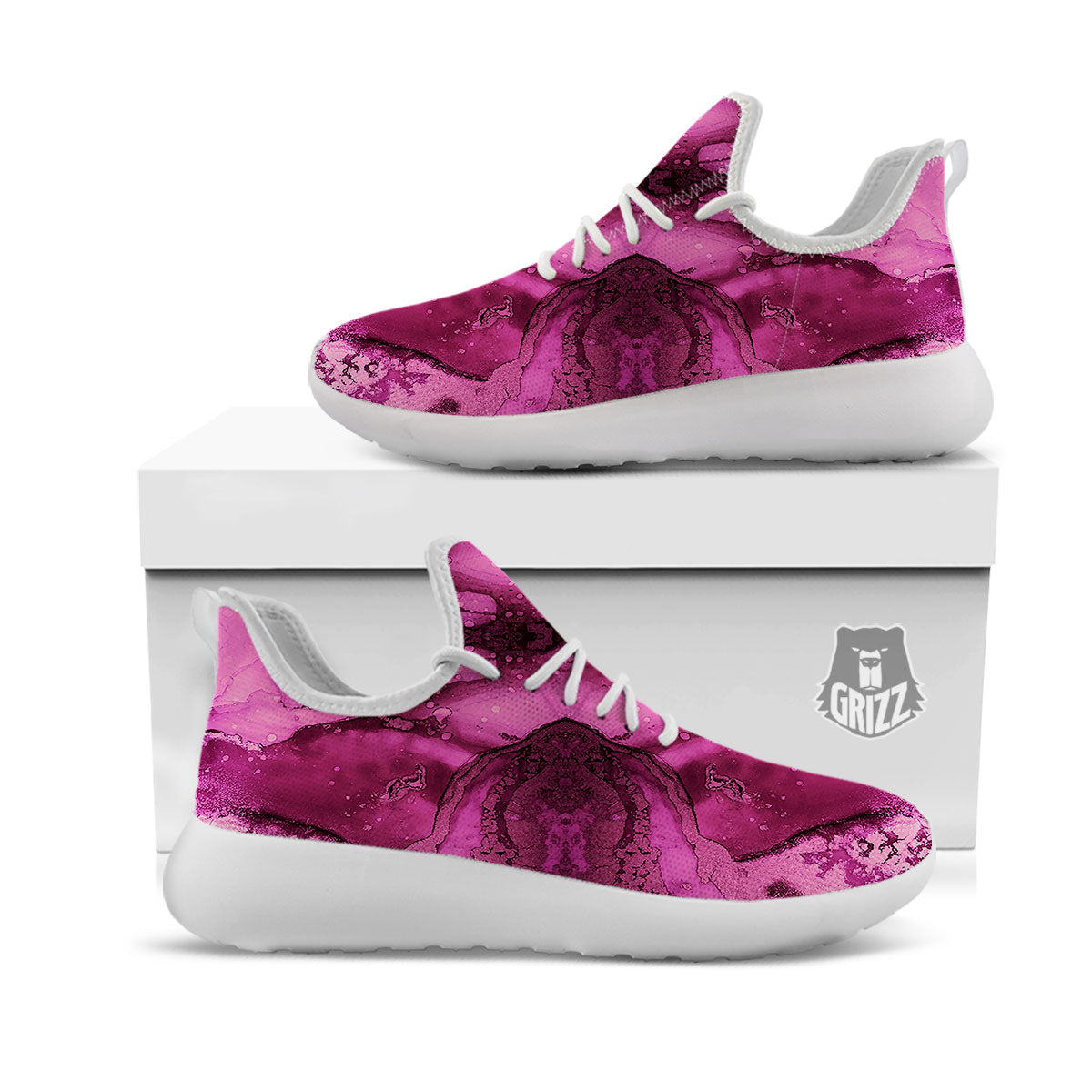 Rose Kaleidoscope Pink Print White Athletic Shoes-grizzshop