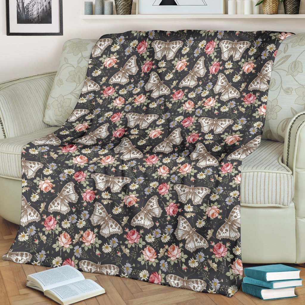 Rose Monarch Butterfly Pattern Print Blanket-grizzshop
