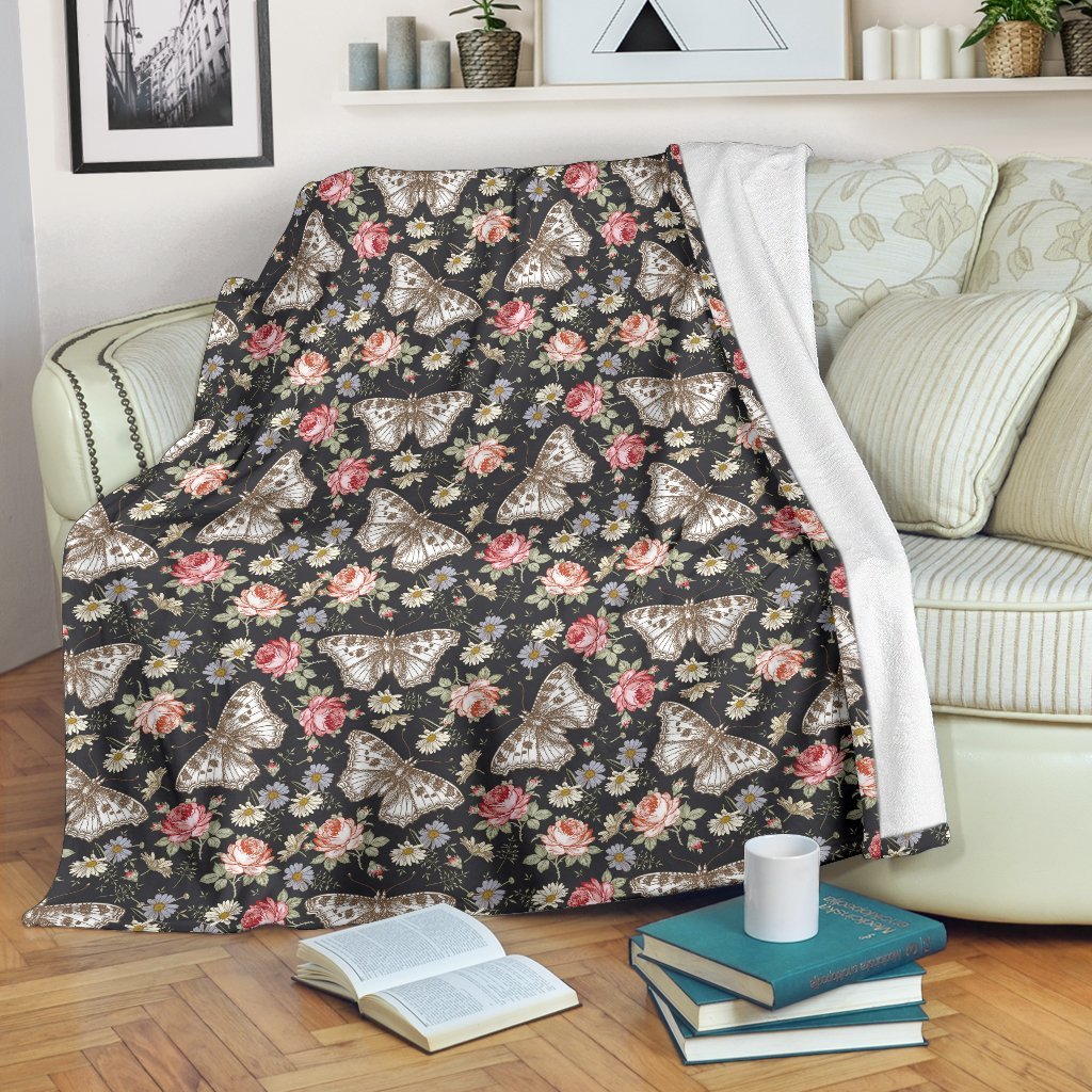 Rose Monarch Butterfly Pattern Print Blanket-grizzshop