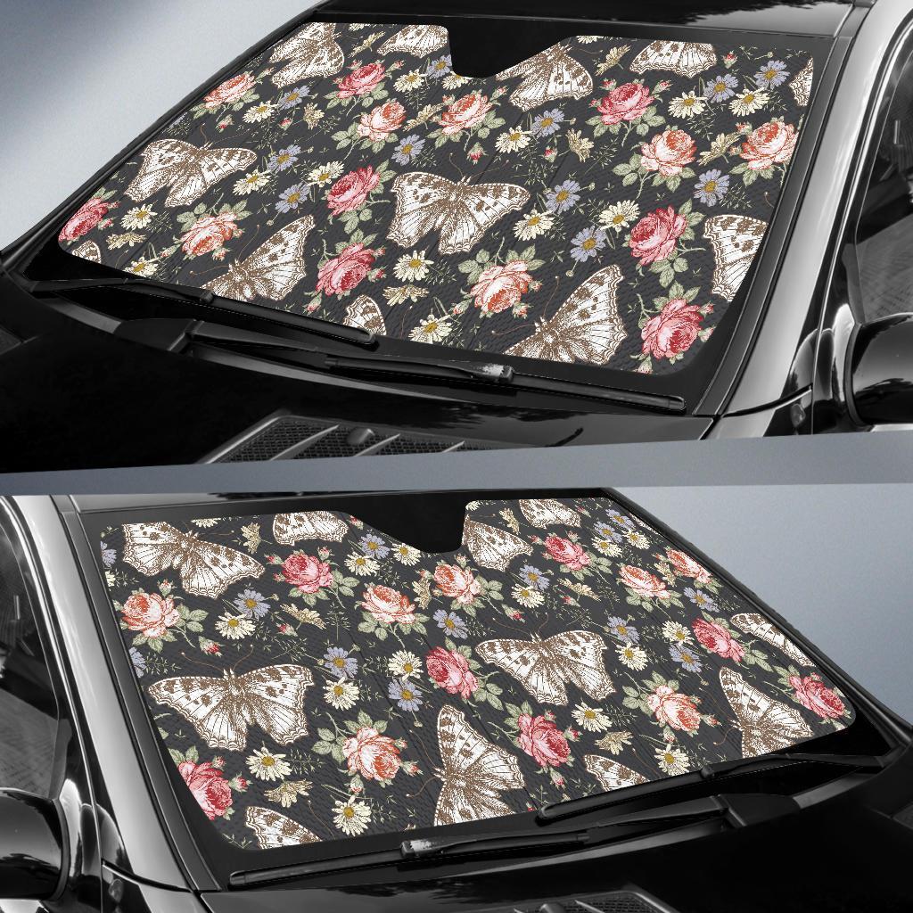 Rose Monarch Butterfly Pattern Print Car Sun Shade-grizzshop