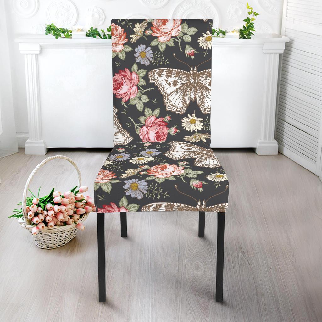 Rose Monarch Butterfly Pattern Print Chair Cover-grizzshop