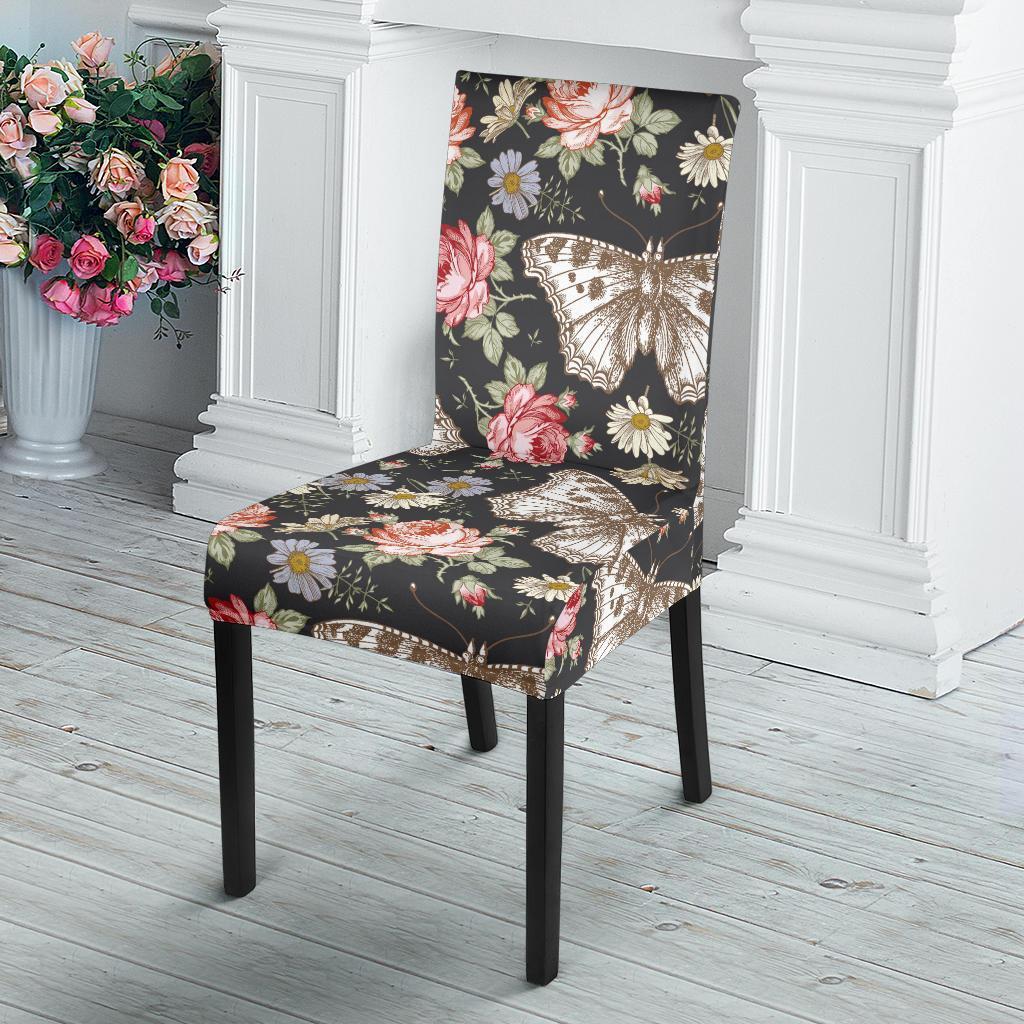 Rose Monarch Butterfly Pattern Print Chair Cover-grizzshop