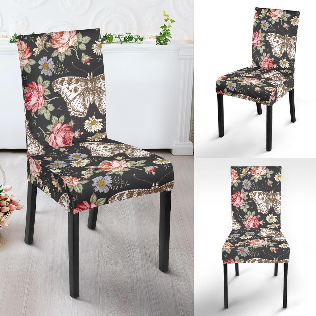 Rose Monarch Butterfly Pattern Print Chair Cover-grizzshop