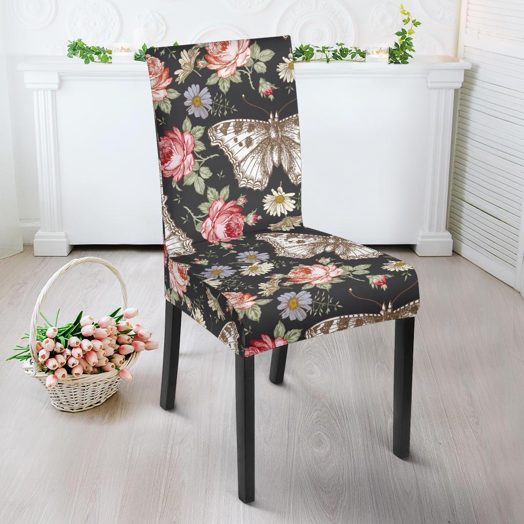 Rose Monarch Butterfly Pattern Print Chair Cover-grizzshop