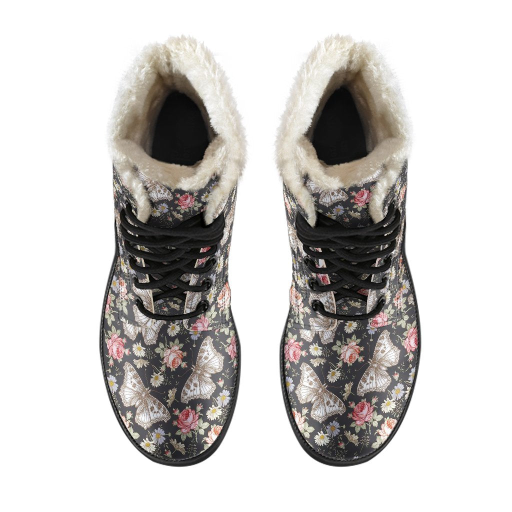 Rose Monarch Butterfly Pattern Print Comfy Winter Boots-grizzshop