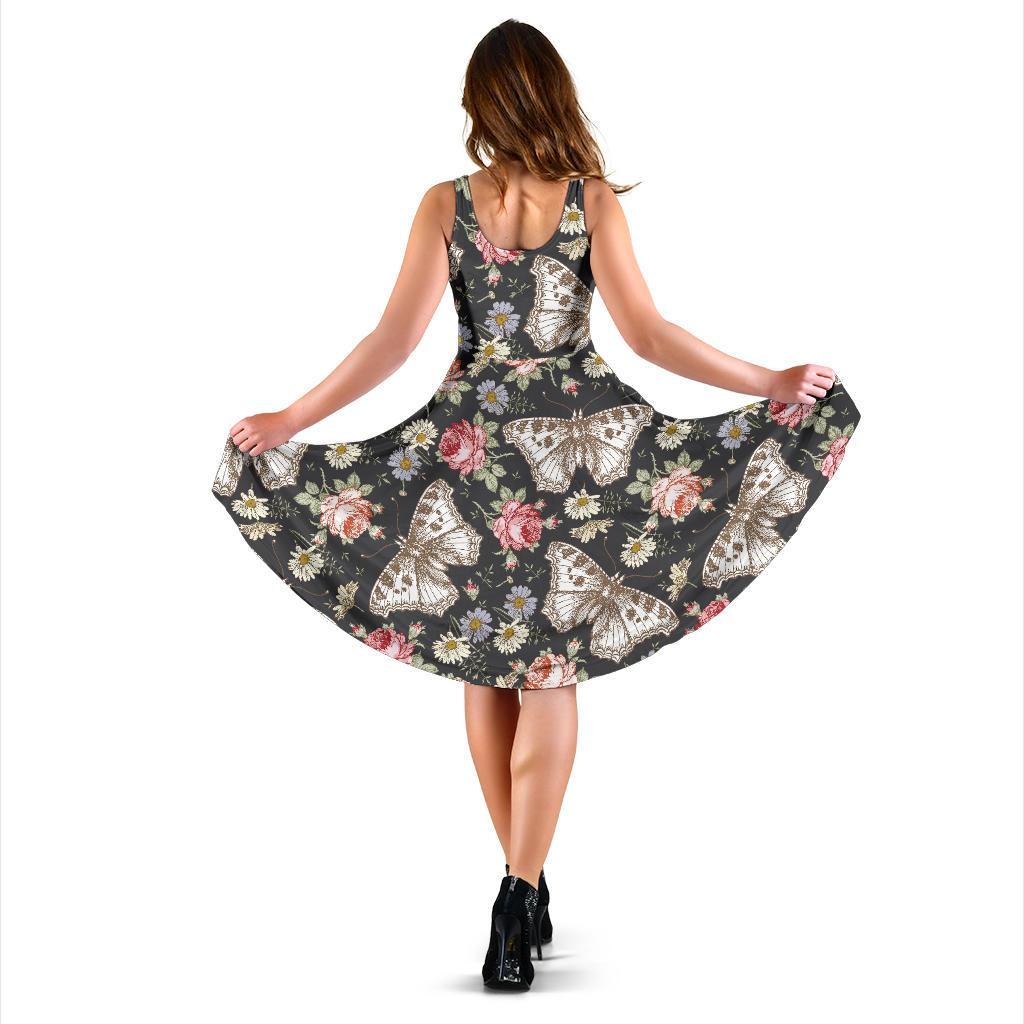 Rose Monarch Butterfly Pattern Print Dress-grizzshop