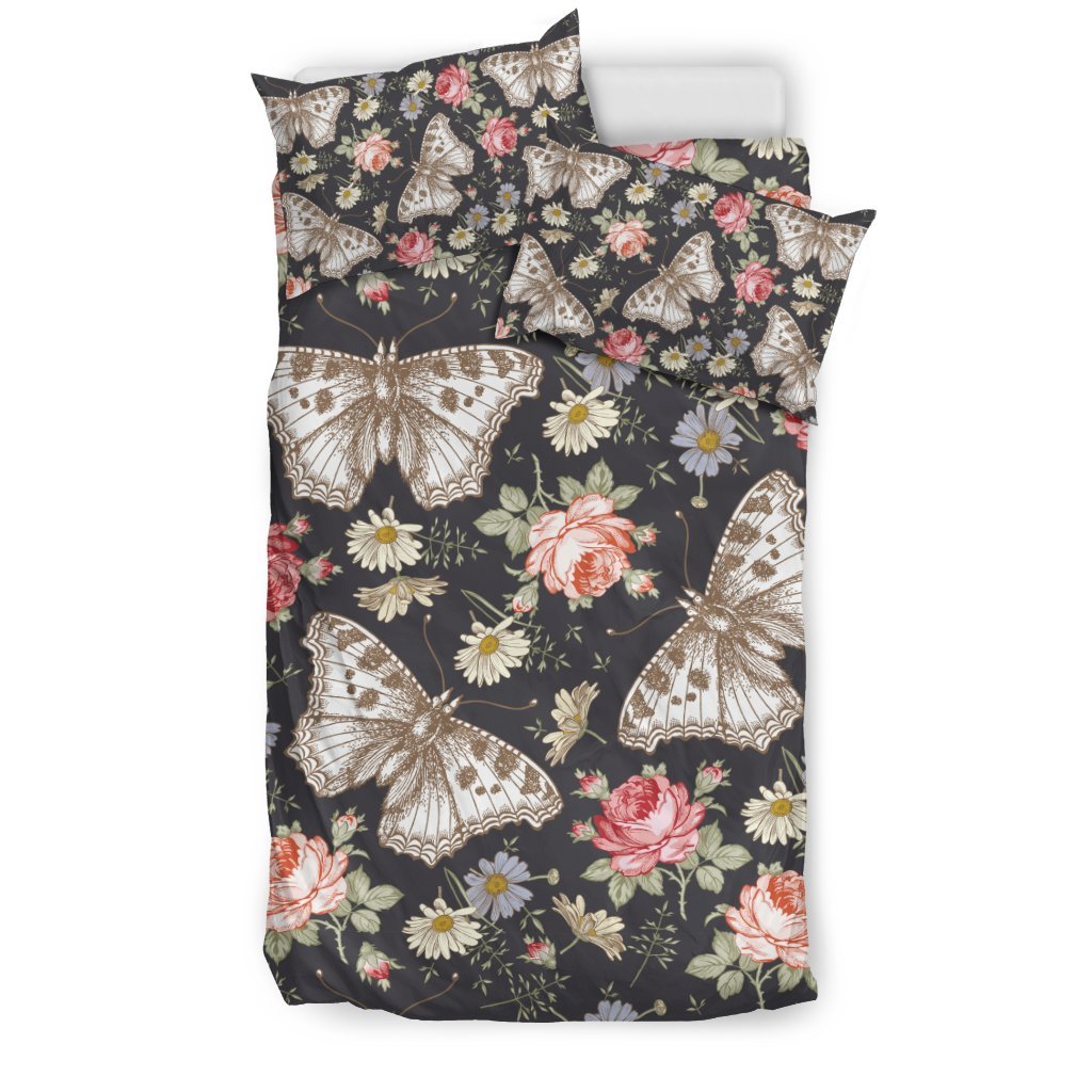 Rose Monarch Butterfly Pattern Print Duvet Cover Bedding Set-grizzshop