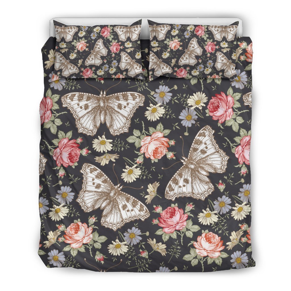 Rose Monarch Butterfly Pattern Print Duvet Cover Bedding Set-grizzshop