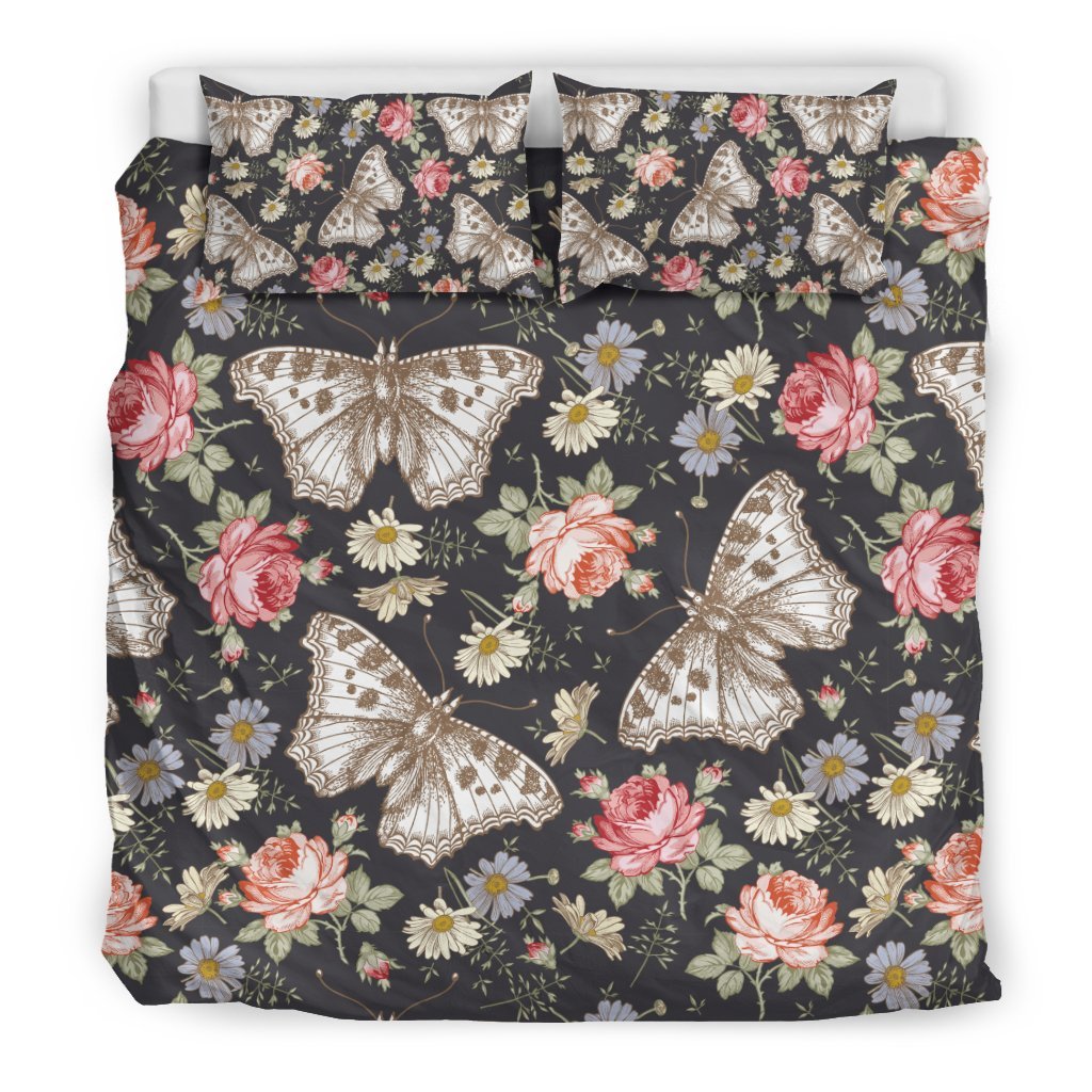 Rose Monarch Butterfly Pattern Print Duvet Cover Bedding Set-grizzshop