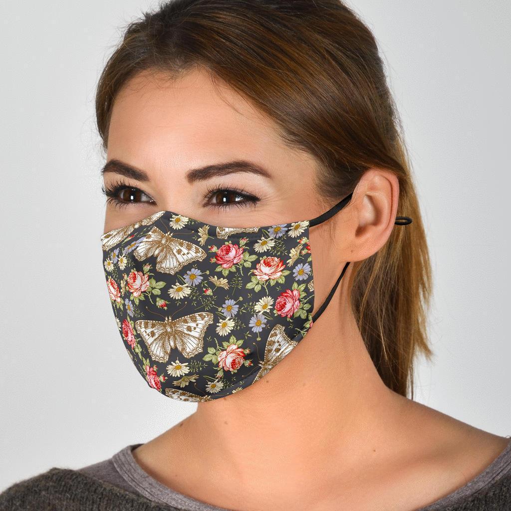 Rose Monarch Butterfly Pattern Print Face Mask-grizzshop