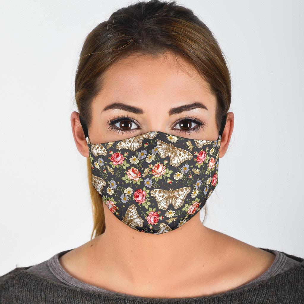 Rose Monarch Butterfly Pattern Print Face Mask-grizzshop