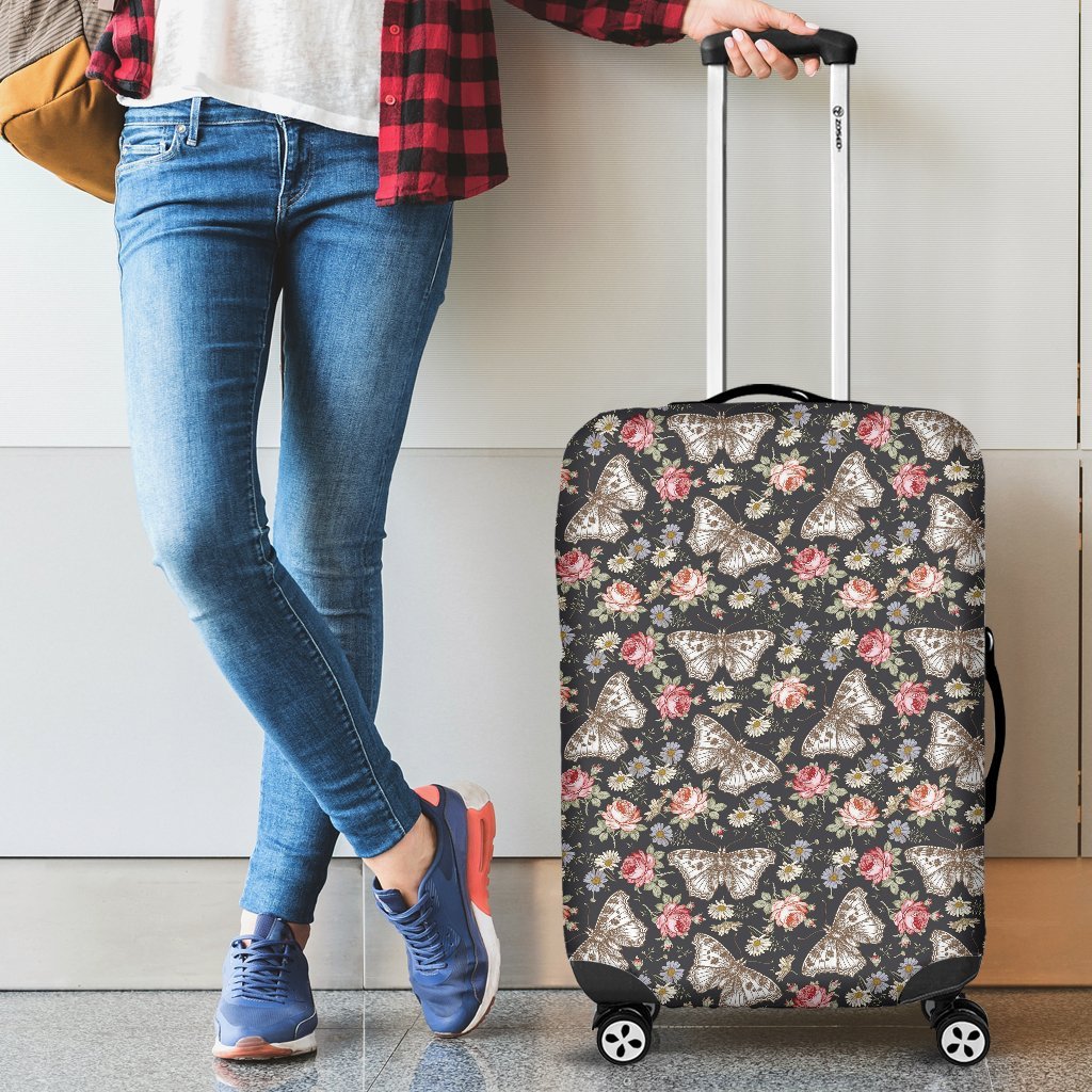 Rose Monarch Butterfly Pattern Print Luggage Cover Protector-grizzshop