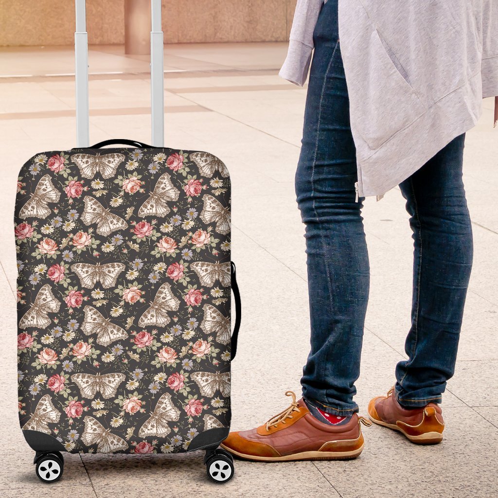 Rose Monarch Butterfly Pattern Print Luggage Cover Protector-grizzshop