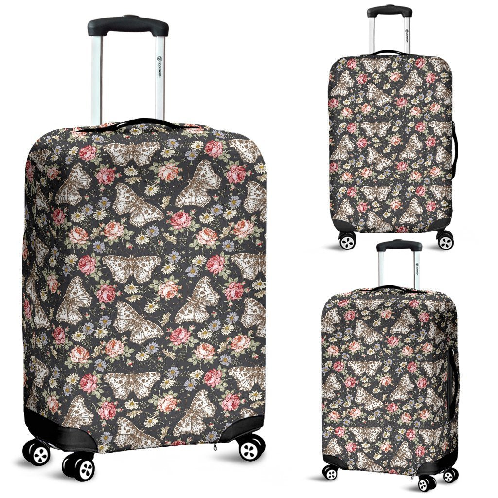 Rose Monarch Butterfly Pattern Print Luggage Cover Protector-grizzshop