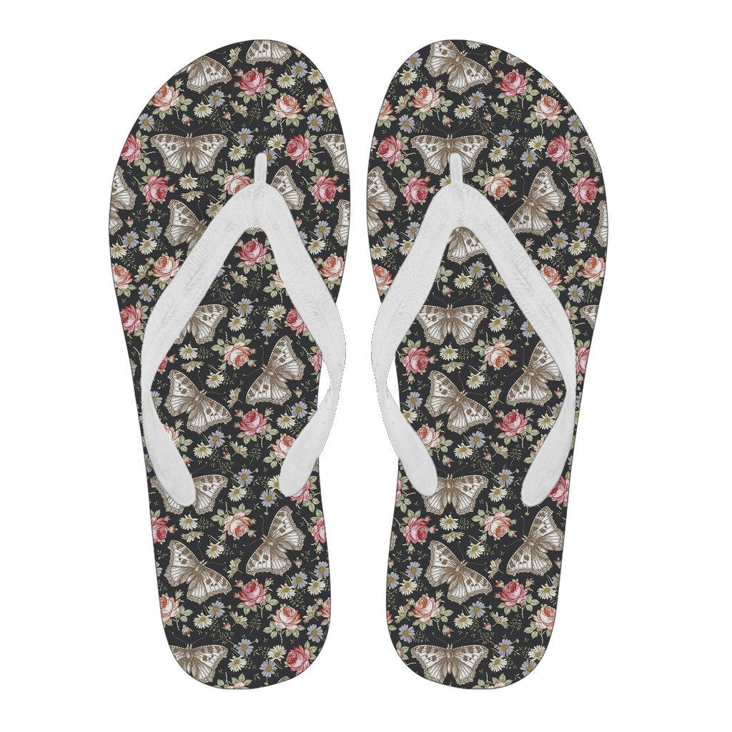 Rose Monarch Butterfly Pattern Print Men & Women Flip Flops-grizzshop