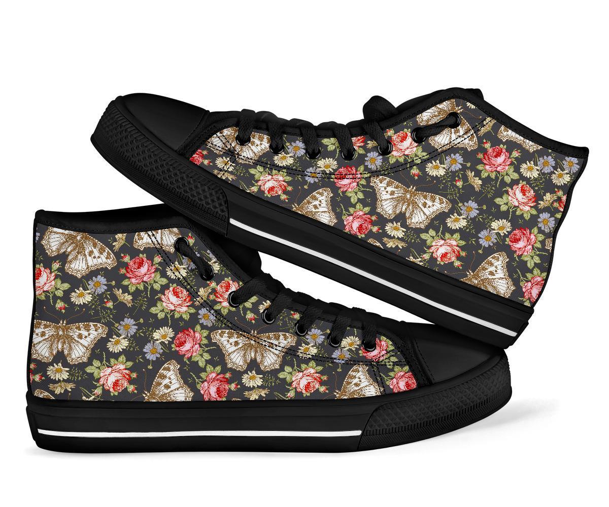 Rose Monarch Butterfly Pattern Print Men Women's High Top Shoes-grizzshop