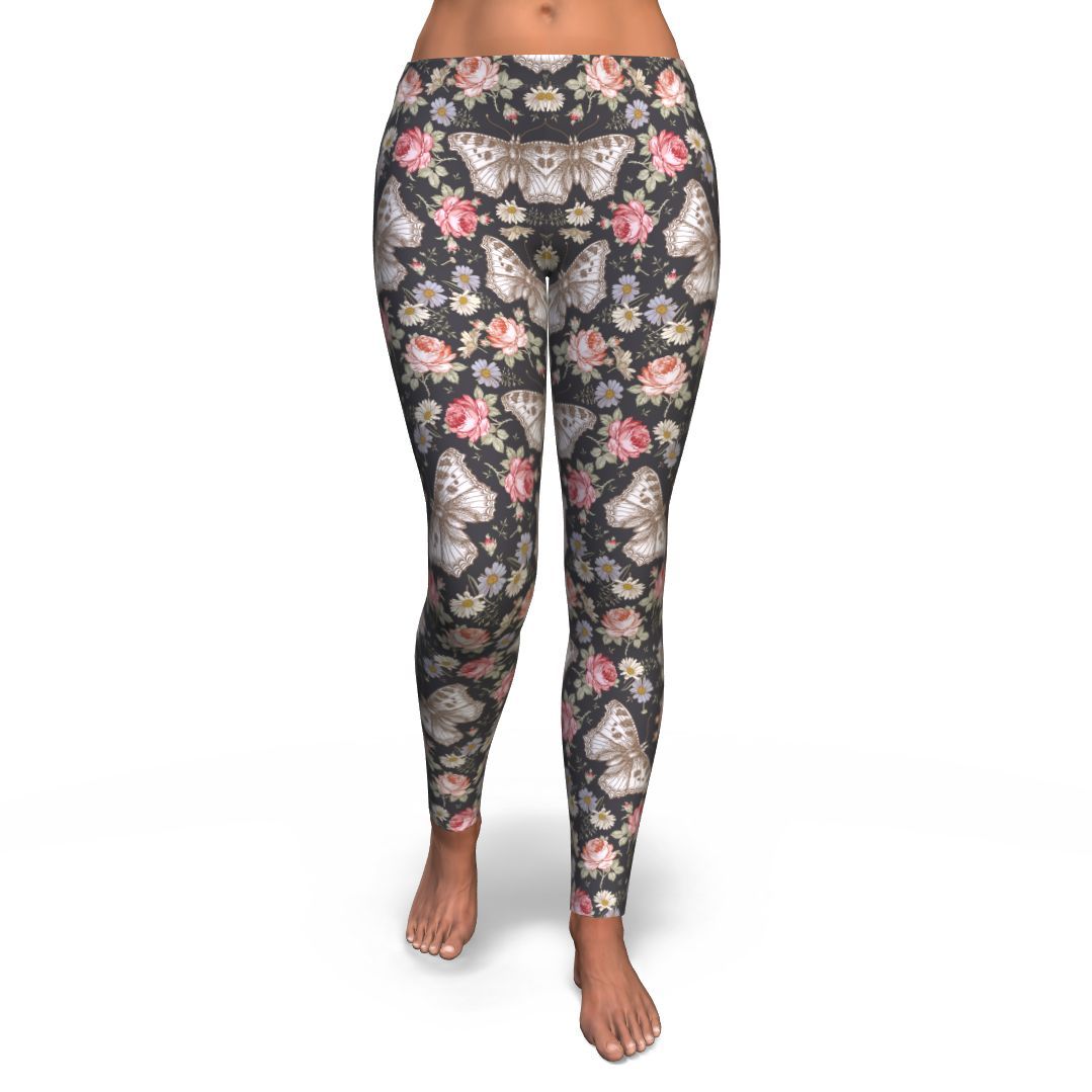 Rose Monarch Butterfly Pattern Print Pattern Women Leggings-grizzshop