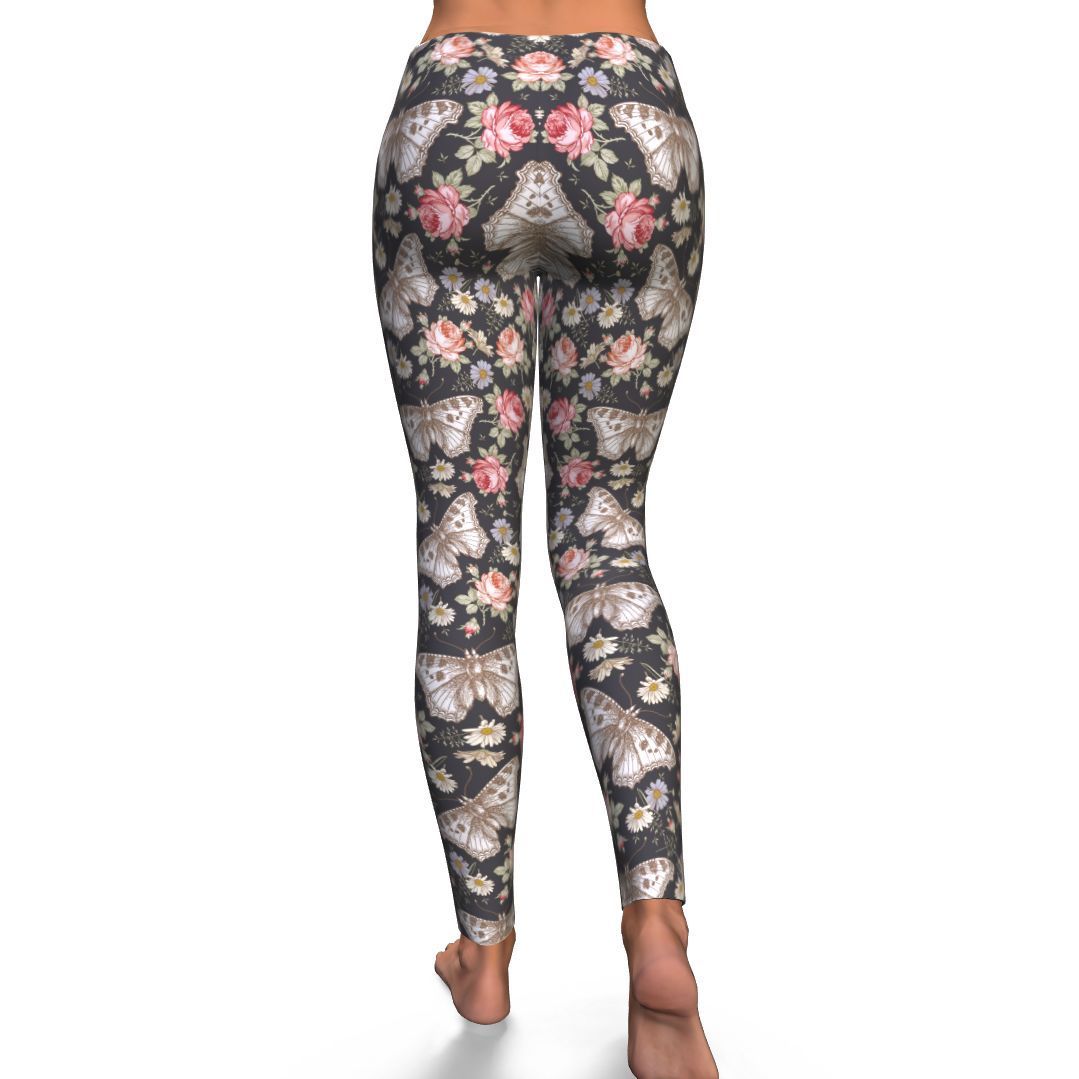 Rose Monarch Butterfly Pattern Print Pattern Women Leggings-grizzshop