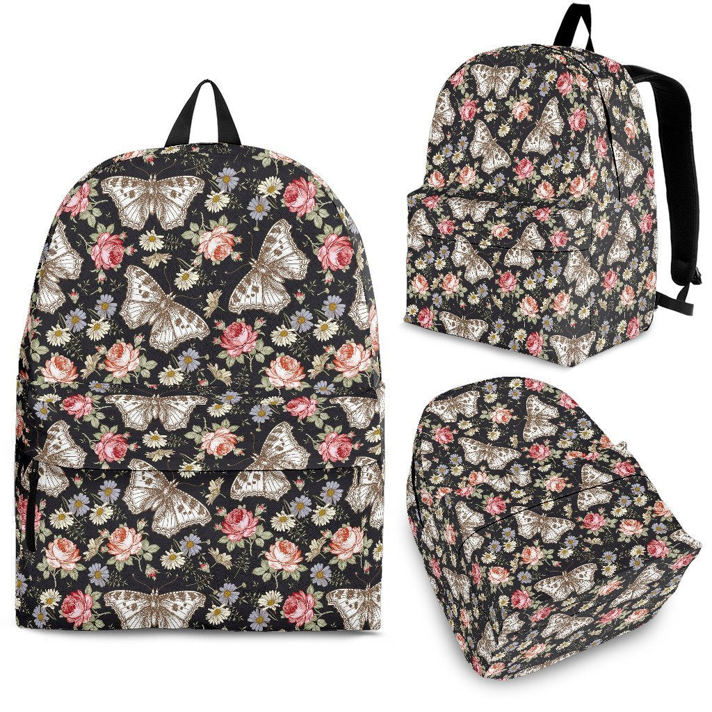 Rose Monarch Butterfly Pattern Print Premium Backpack-grizzshop