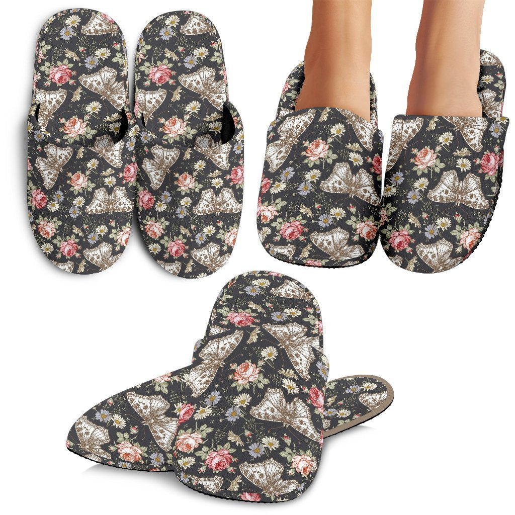 Rose Monarch Butterfly Pattern Print Premium Home Slippers-grizzshop