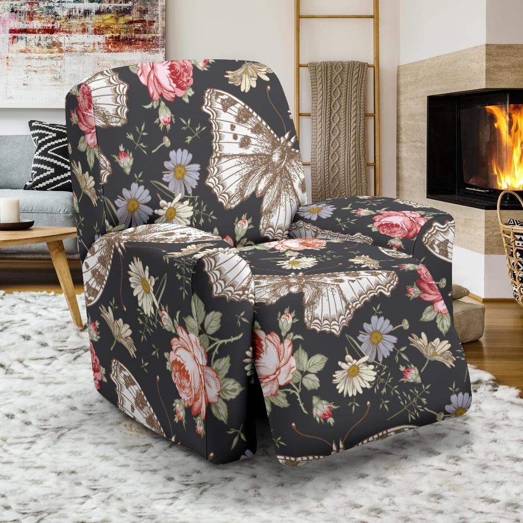 Rose Monarch Butterfly Pattern Print Recliner Cover-grizzshop