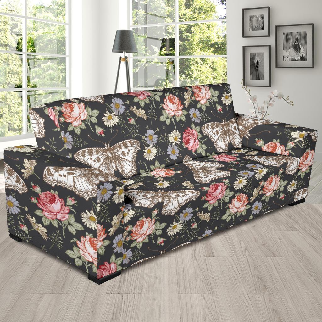 Rose Monarch Butterfly Pattern Print Sofa Covers-grizzshop