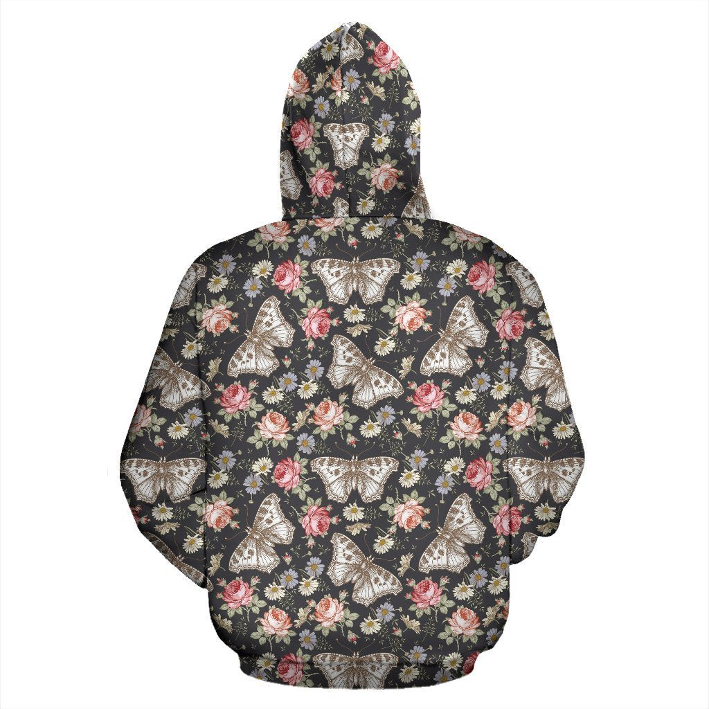 Rose Monarch Butterfly Pattern Print Women Men Pullover Hoodie-grizzshop