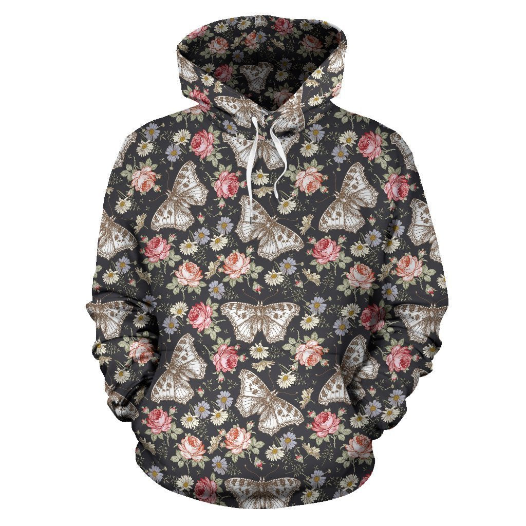 Rose Monarch Butterfly Pattern Print Women Men Pullover Hoodie-grizzshop