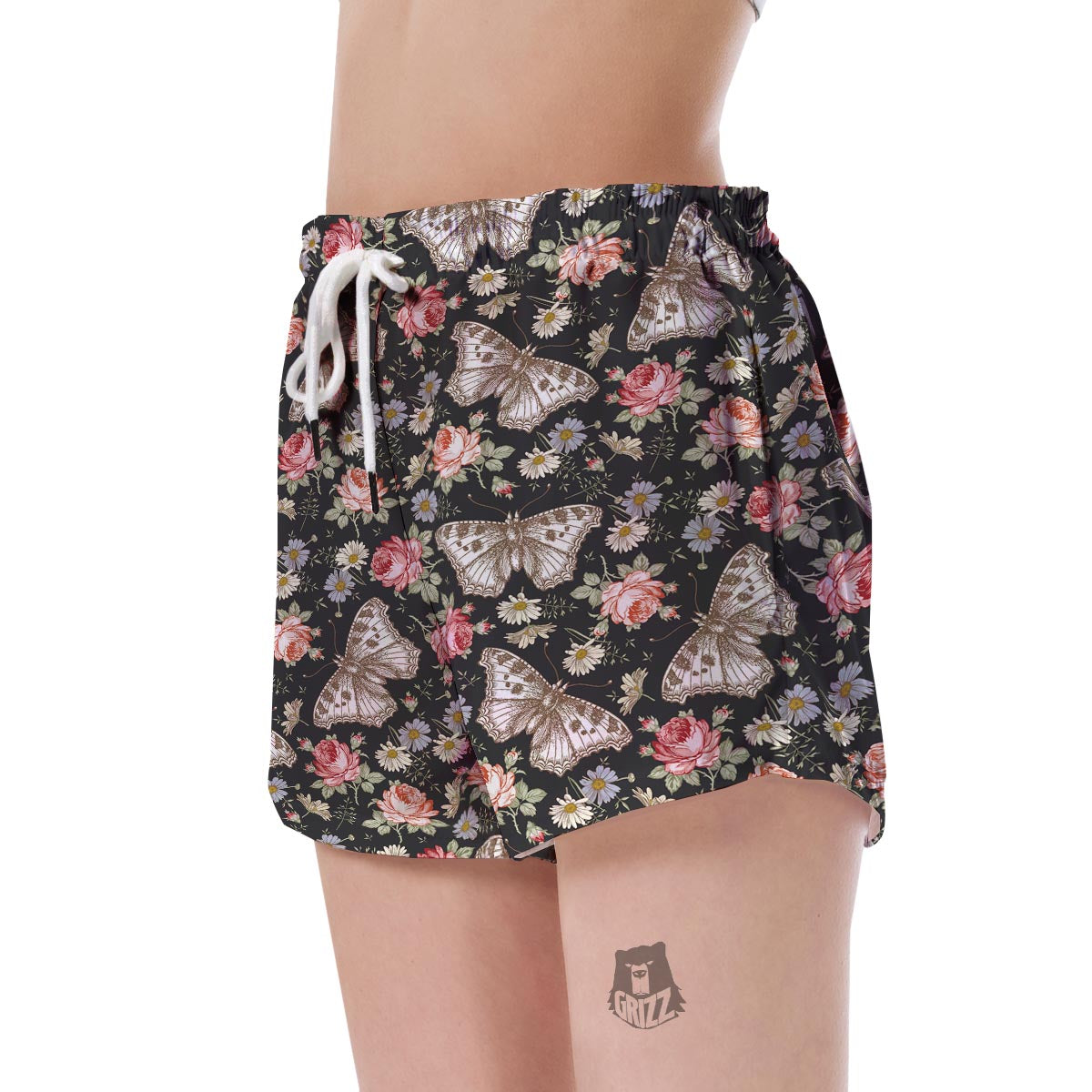 Rose Monarch Butterfly Pattern Print Women's Shorts-grizzshop