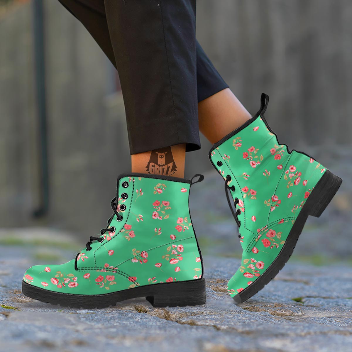Rose Petals Print Pattern Leather Boots-grizzshop