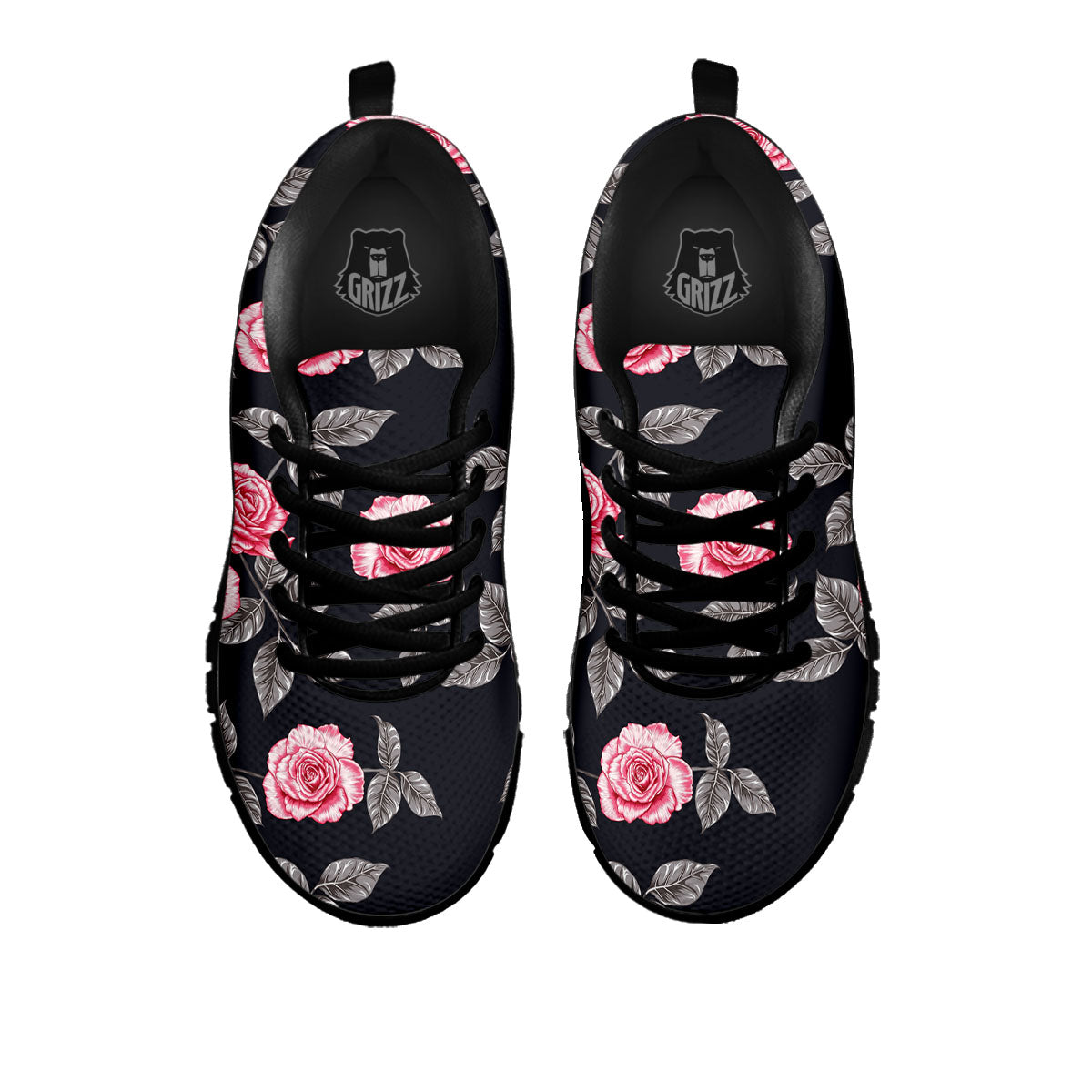 Rose Pink Print Pattern Black Sneaker-grizzshop