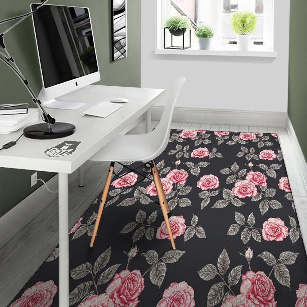 Rose Pink Print Pattern Floor Mat-grizzshop