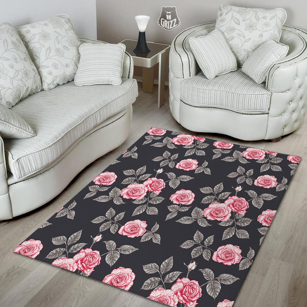 Rose Pink Print Pattern Floor Mat-grizzshop