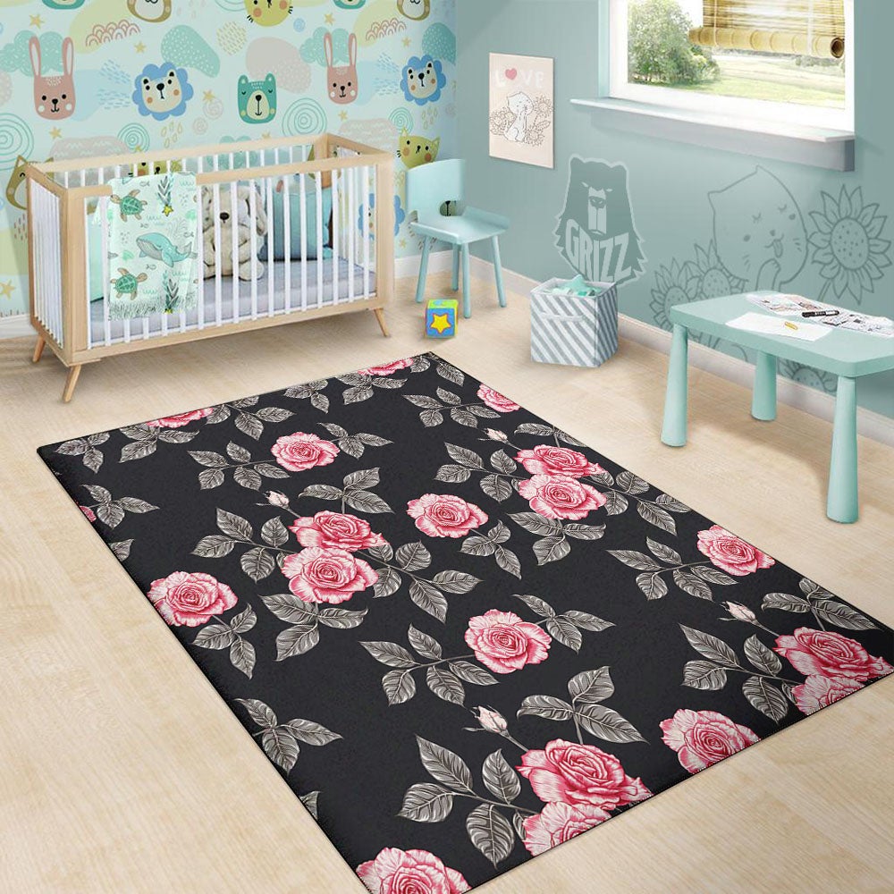 Rose Pink Print Pattern Floor Mat-grizzshop
