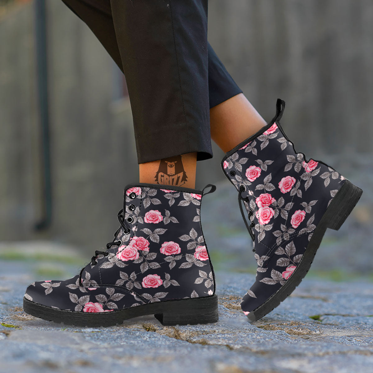 Rose Pink Print Pattern Leather Boots-grizzshop