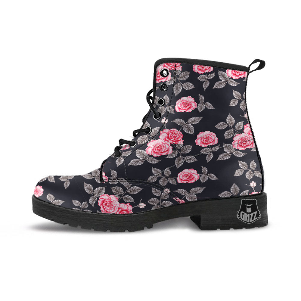 Rose Pink Print Pattern Leather Boots-grizzshop