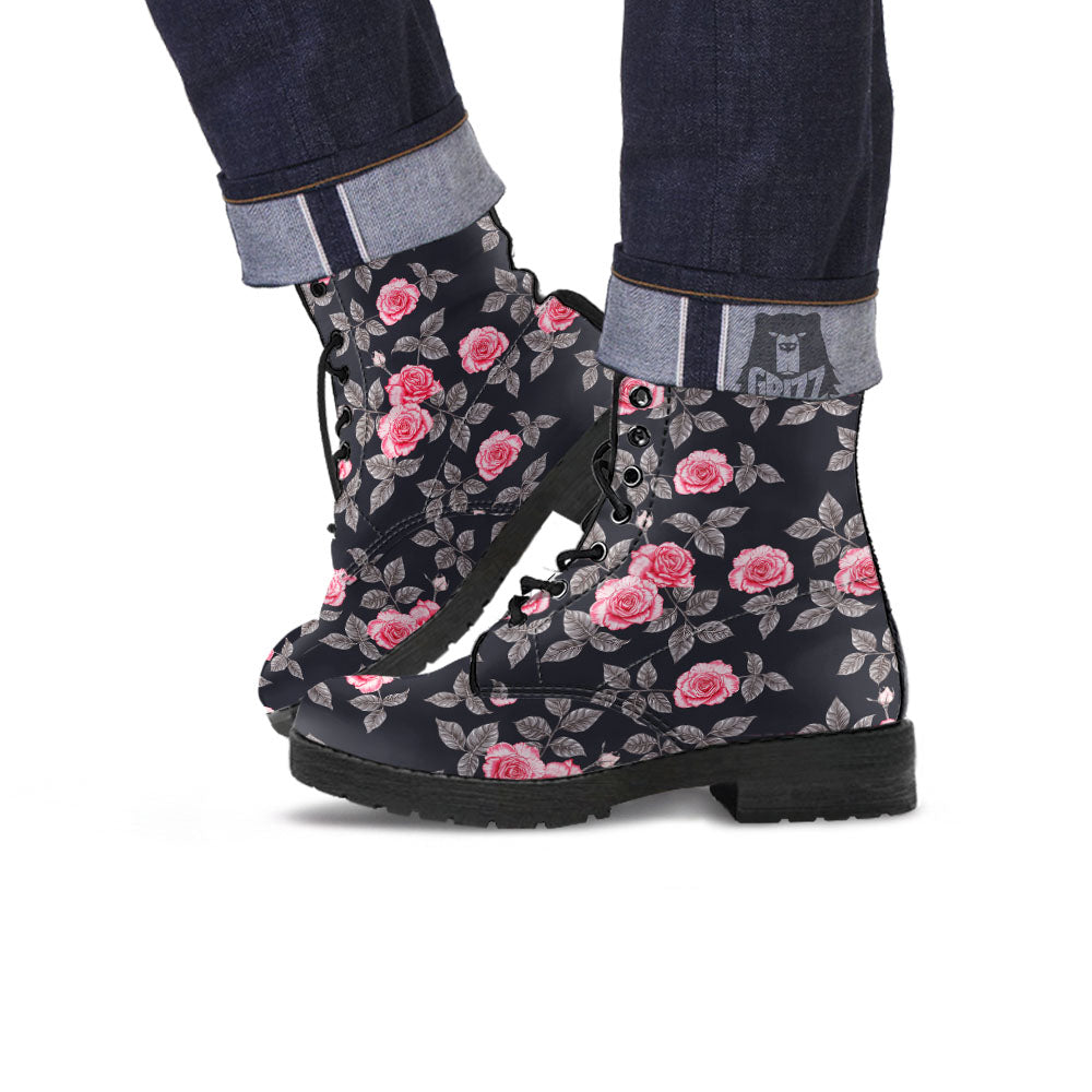 Rose Pink Print Pattern Leather Boots-grizzshop