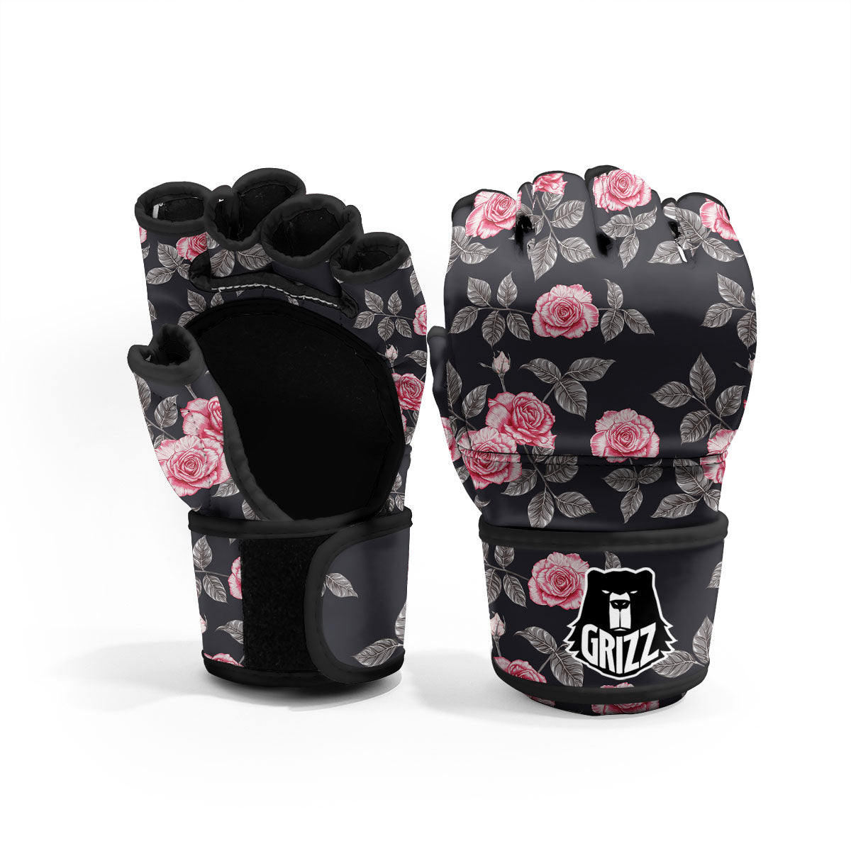 Rose Pink Print Pattern MMA Gloves-grizzshop