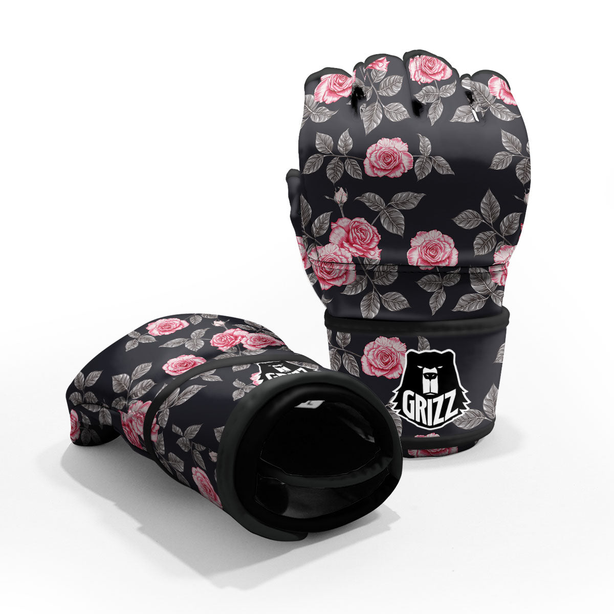 Rose Pink Print Pattern MMA Gloves-grizzshop