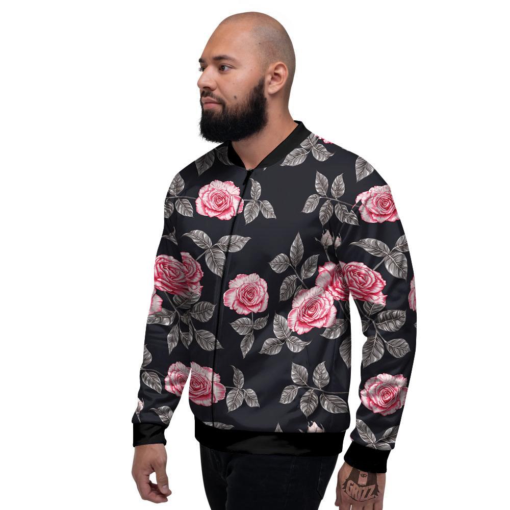 Rose Pink Print Pattern Men's Bomber Jacket-grizzshop