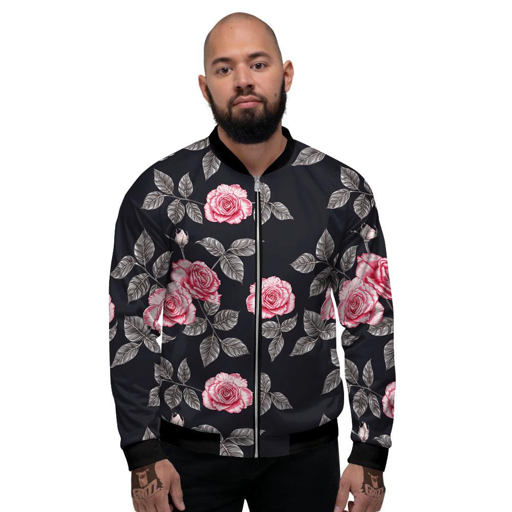 Rose Pink Print Pattern Men's Bomber Jacket-grizzshop
