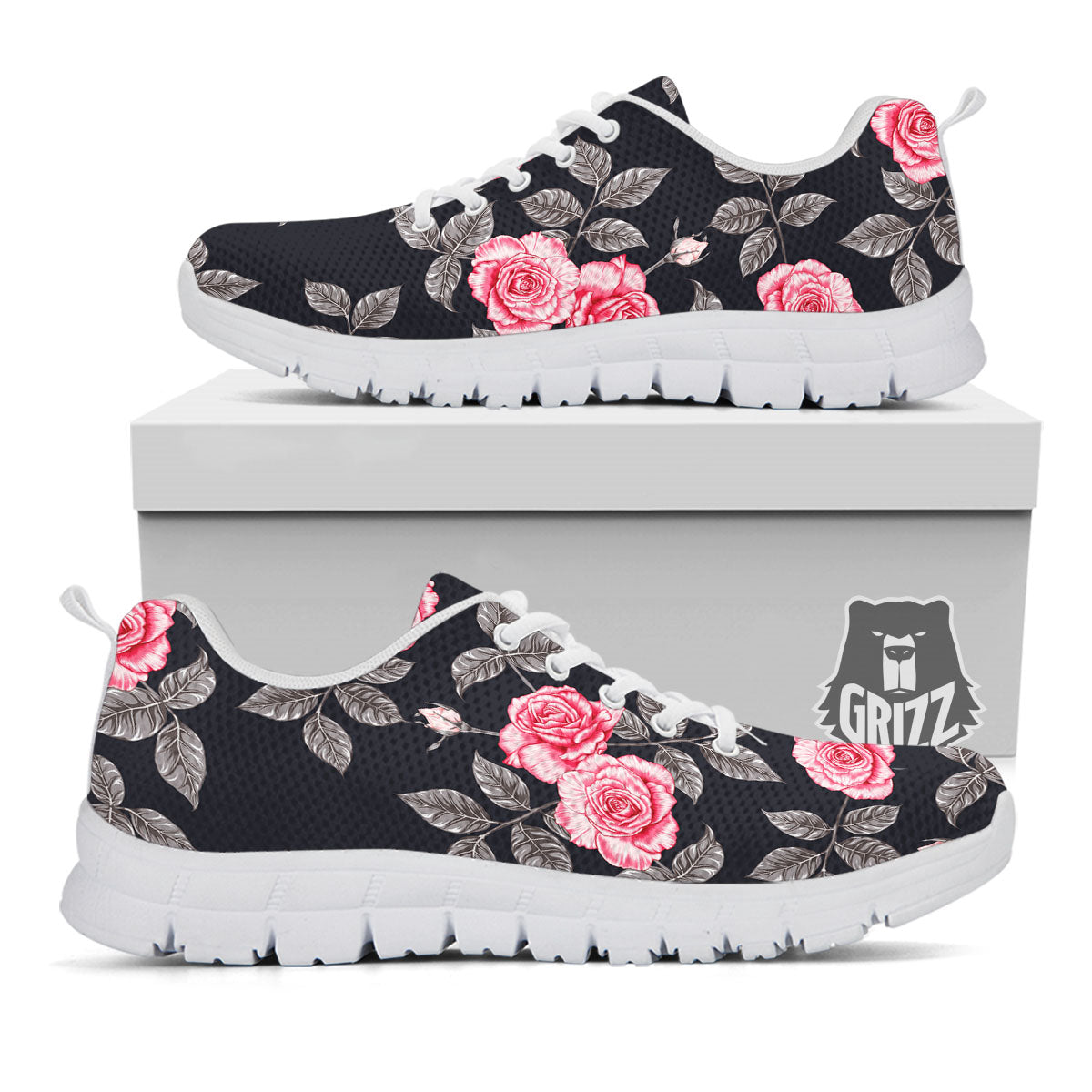 Rose Pink Print Pattern White Sneaker-grizzshop