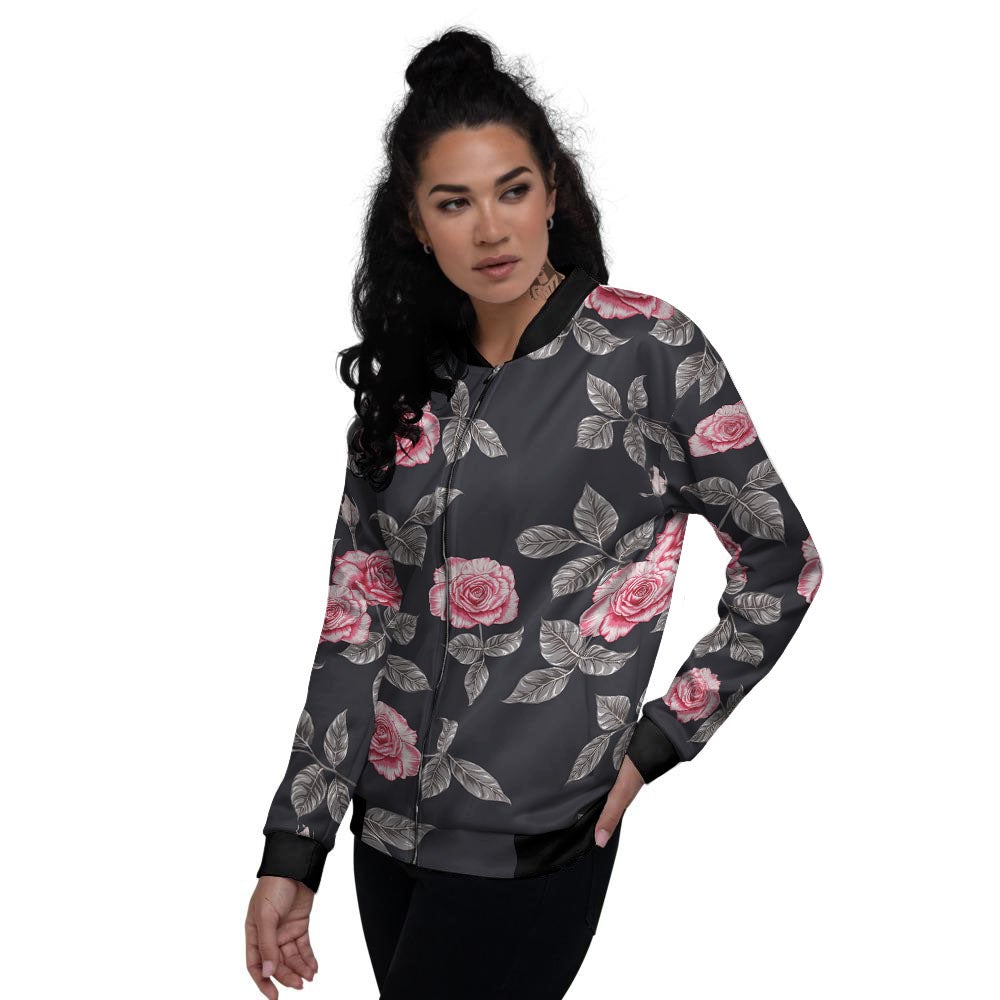 Rose Pink Print Pattern Women's Bomber Jacket-grizzshop