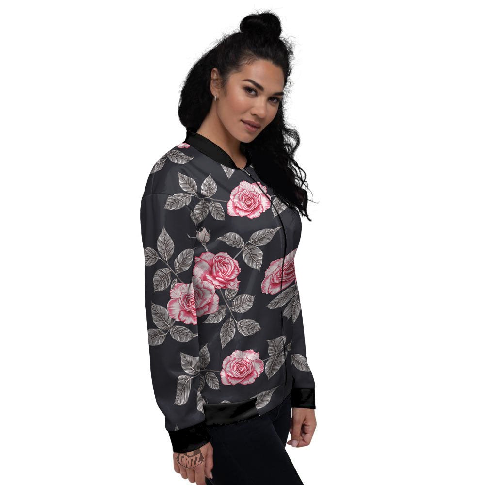 Rose Pink Print Pattern Women's Bomber Jacket-grizzshop