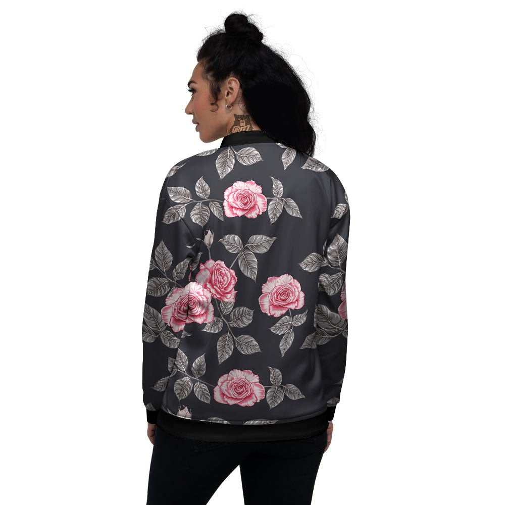 Rose Pink Print Pattern Women's Bomber Jacket-grizzshop