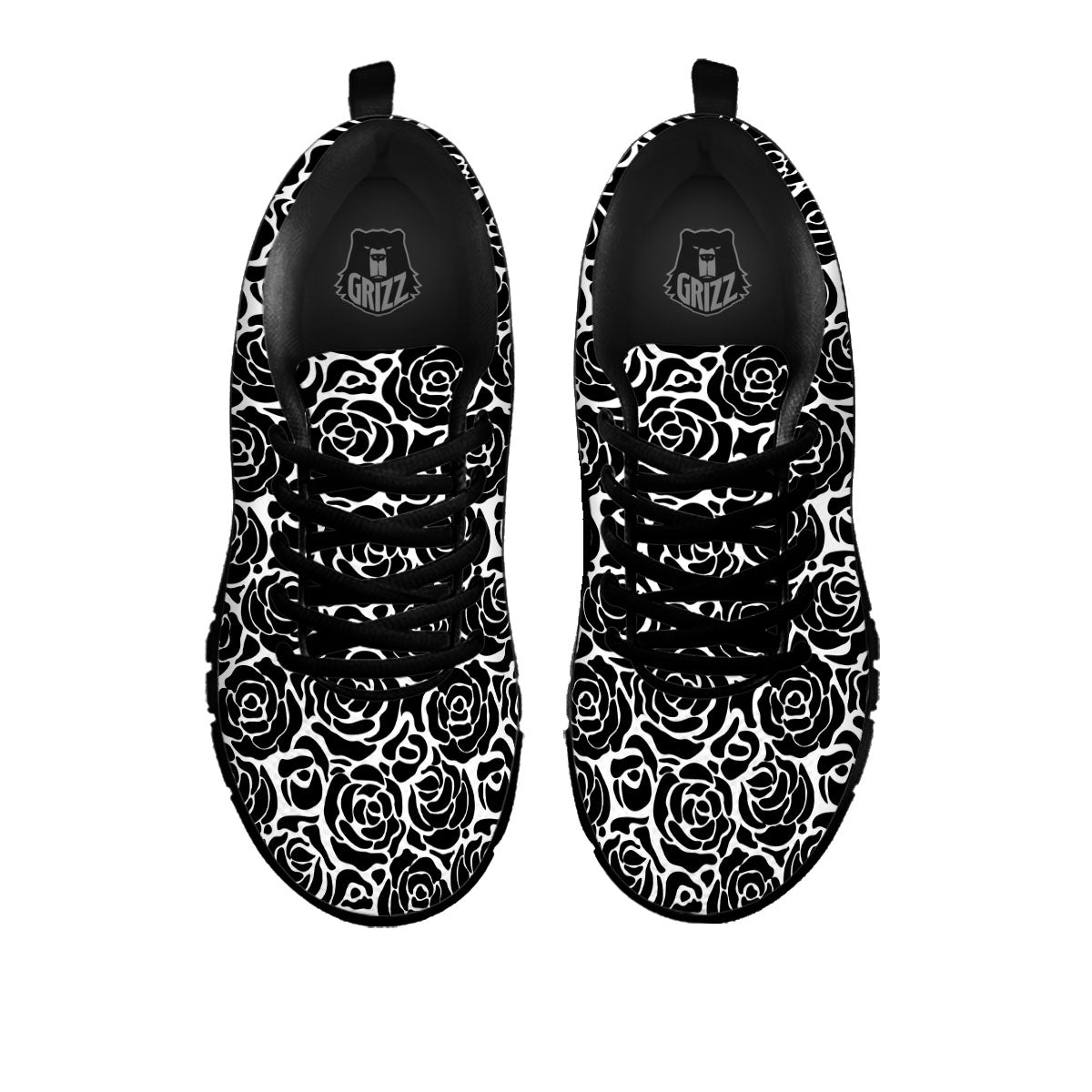 Rose Print Monochrome Pattern Black Sneaker-grizzshop