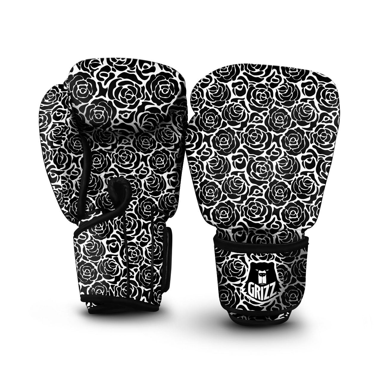 Rose Print Monochrome Pattern Boxing Gloves-grizzshop