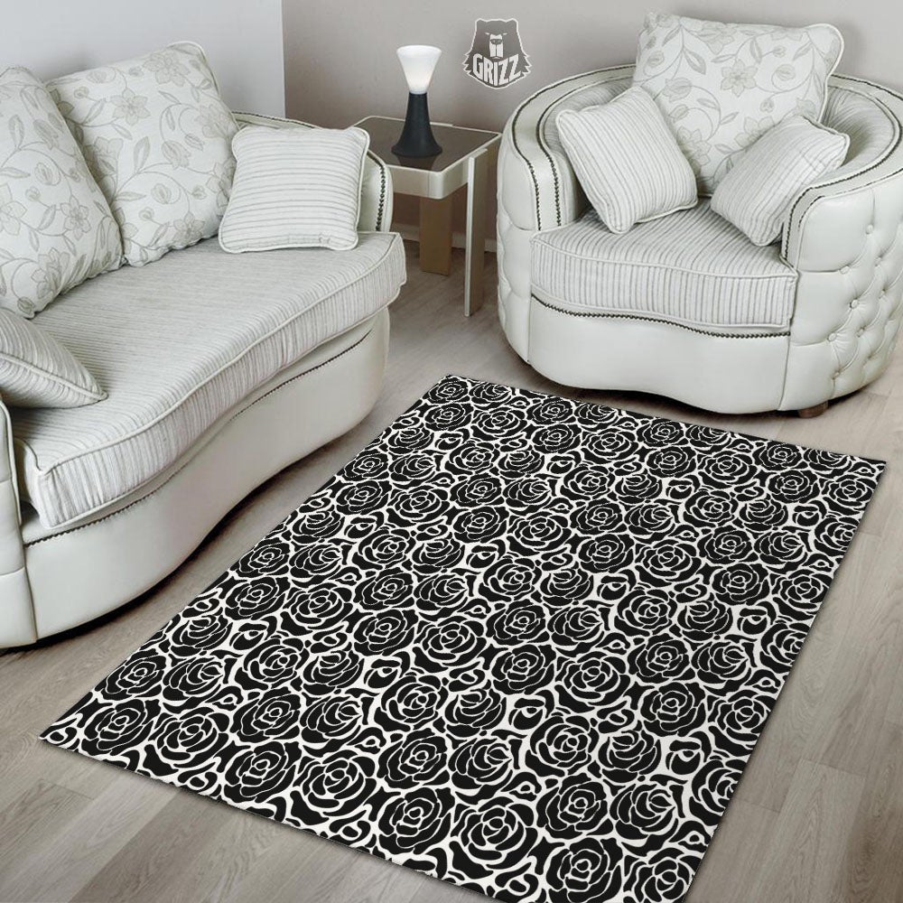 Rose Print Monochrome Pattern Floor Mat-grizzshop
